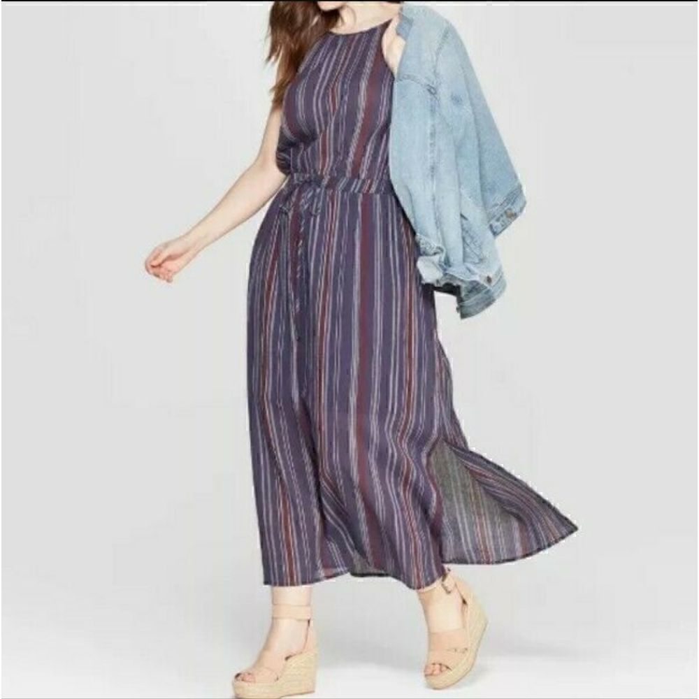 Universal Thread Maxi Dress Halter Striped Beach/Swim - Picture 7 of 8